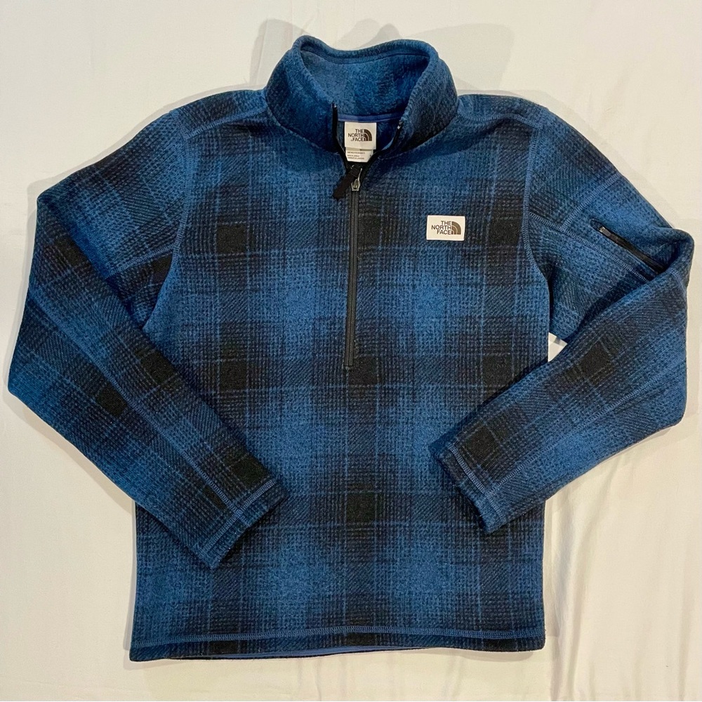 The North Face Quarter Zip Fleece Mens Small Gordon Lyons Blue Plaid Shirt TNF